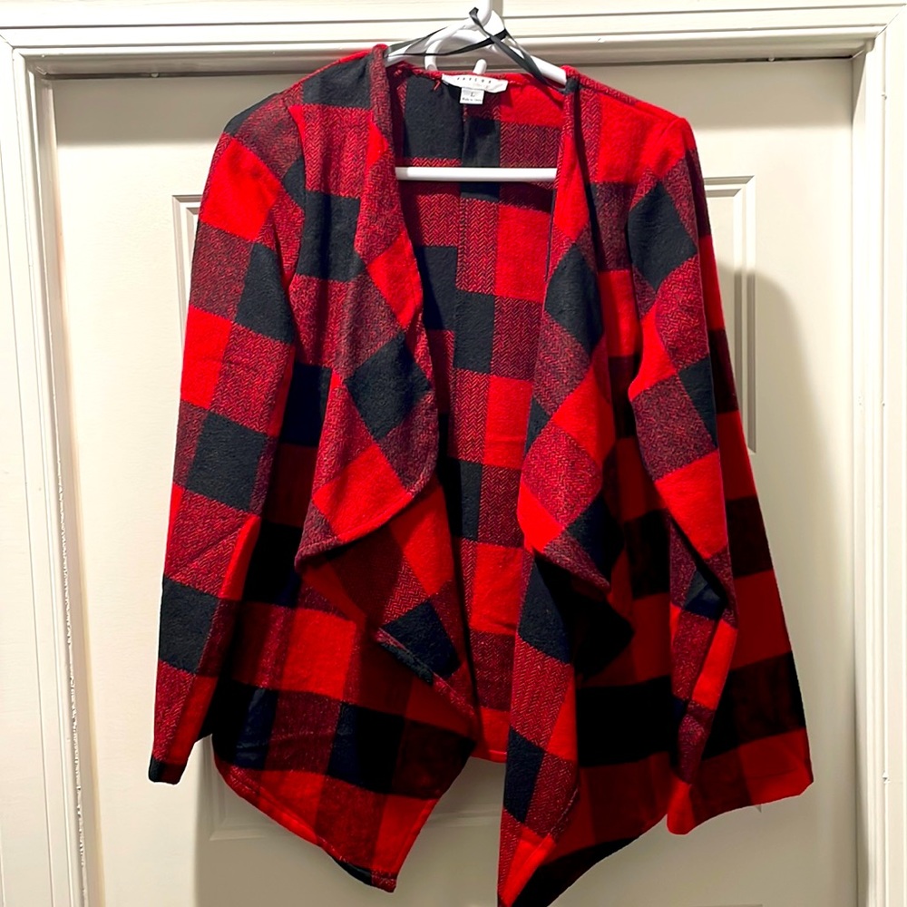 Sweater cardigan. Brand new, no tags. Beautiful red and black plaid.